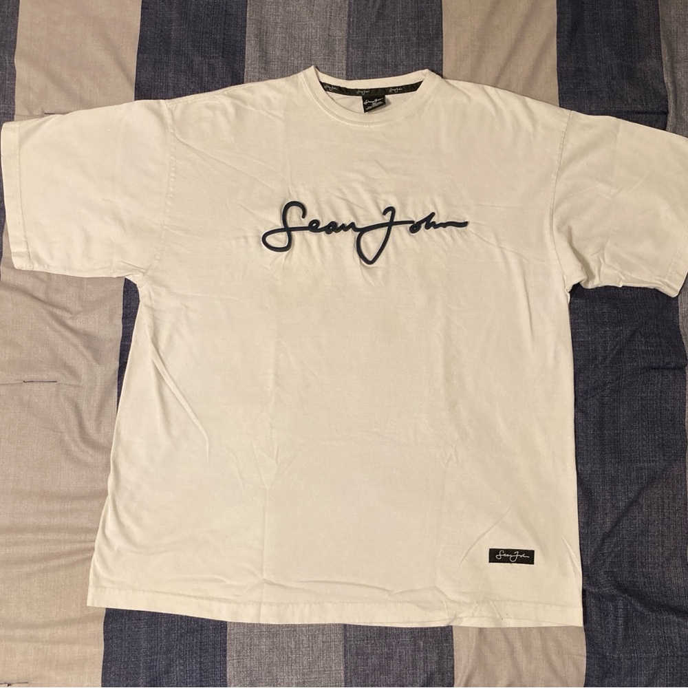 Vtg Sean John Mens White T Shirt Sz XL Spellout Logo